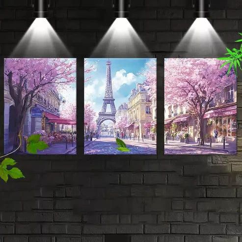 3pcs Cherry Blossoms Eiffel Tower Paris Street Wall Art Set Canvas Framed 60x90cm - High Quality Print 100% Australian Made Wall Canvas Ready to Hang