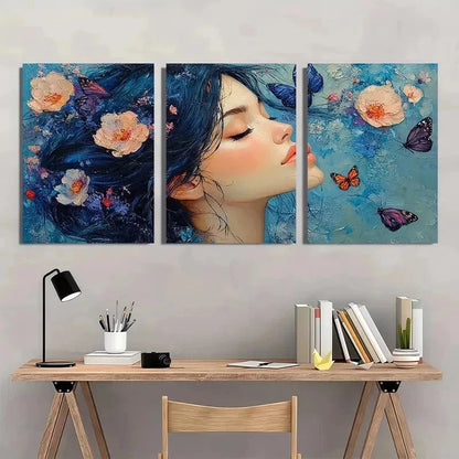 3pcs Dreamy Girl Butterflies Flow Modern Perfect Wall Art Set Canvas Framed 40x60cm - High Quality Print 100% Australian Made Wall Canvas Ready to Hang