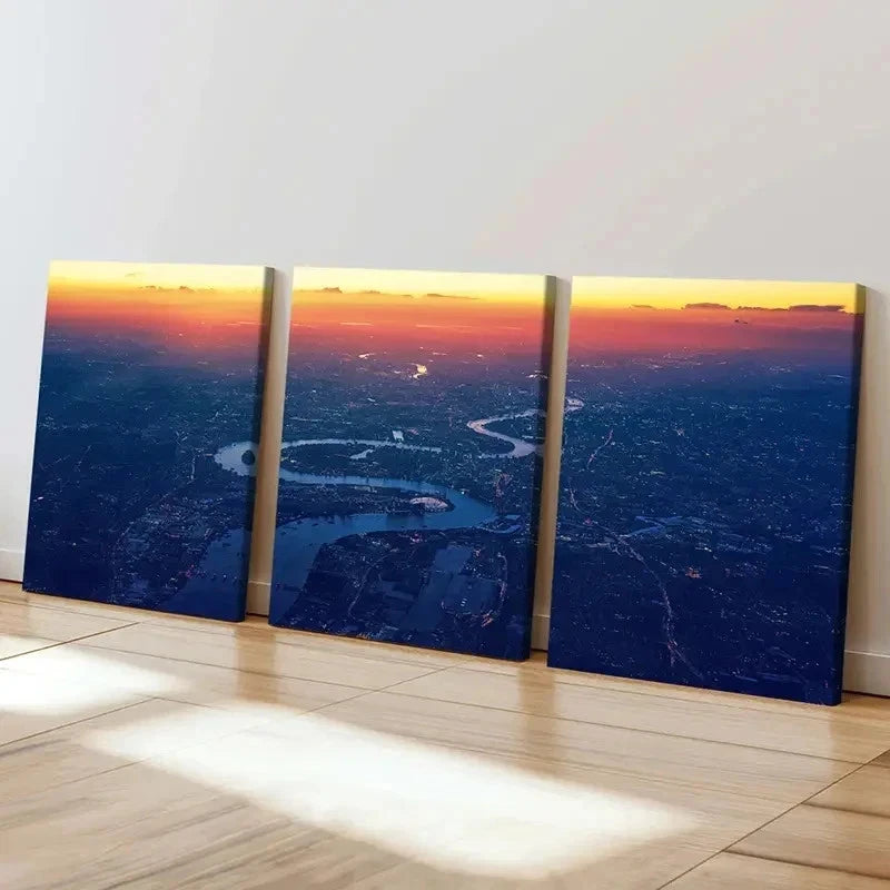 3pcs Cityscape At Sunset River Dense Building Wall Art Set Canvas Framed 40x60cm - High Quality Print 100% Australian Made Wall Canvas Ready to Hang