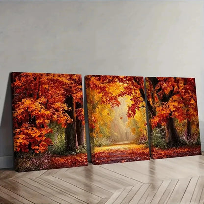 3pcs Autumn Scene With Leaves Wall Art Set Canvas Framed 60x90cm - High Quality Print 100% Australian Made Wall Canvas Ready to Hang