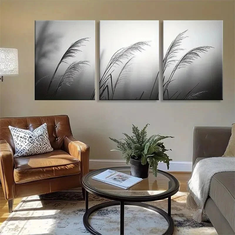 3pcs Black and White Grass Silhouettes Metal Print Ready to Hang Art