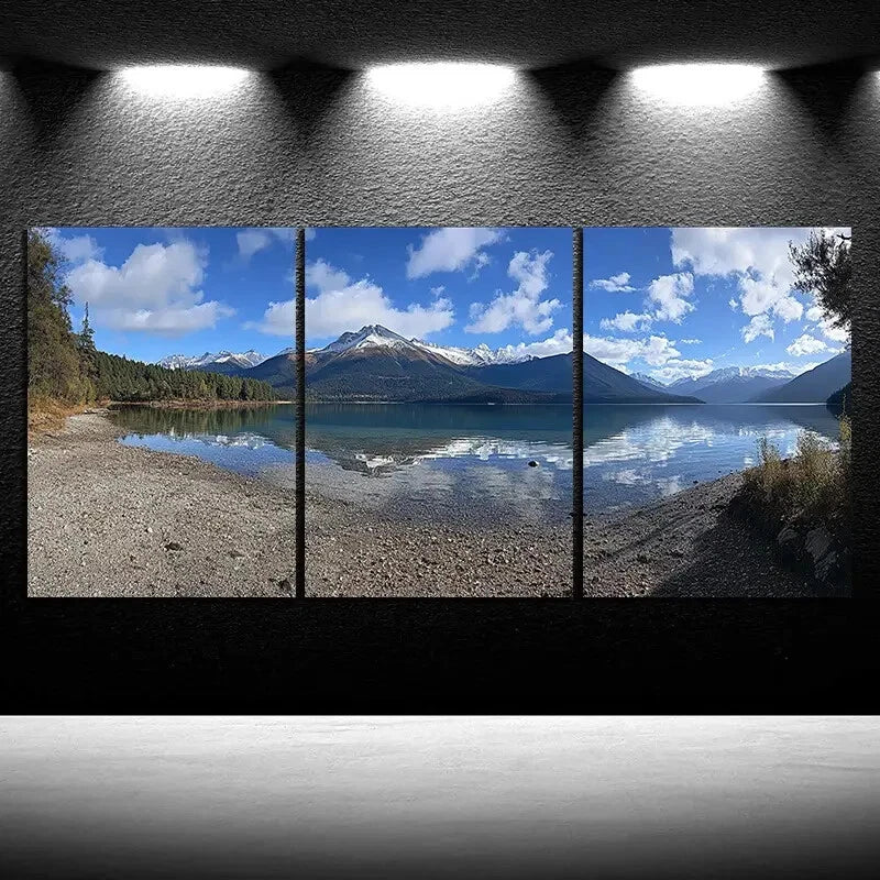 3pcs Lake Scenery White Clouds Blue Sky Metal Print Ready to Hang Art