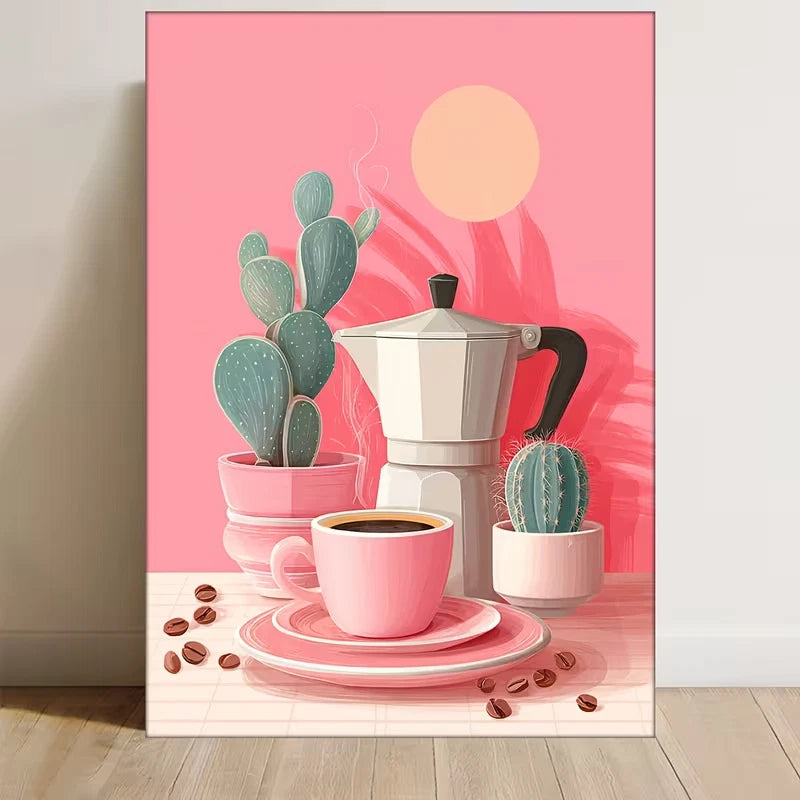 Red & Pink Pastel Kitchen Coffee Club 60x90cm Metal Print Ready to Hang