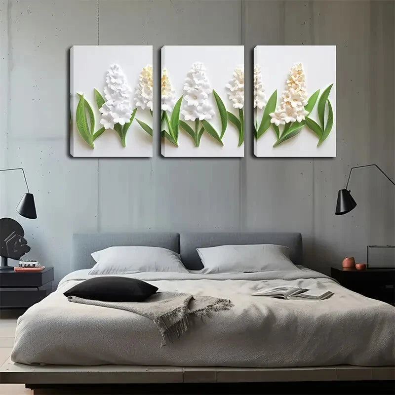 3pcs Hyacinth Floral Botanical White Perfect Wall Art Set Canvas Framed 40x60cm - High Quality Print 100% Australian Made Wall Canvas Ready to Hang