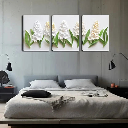 3pcs Hyacinth Floral Botanical White Perfect Wall Art Set Canvas Framed 40x60cm - High Quality Print 100% Australian Made Wall Canvas Ready to Hang