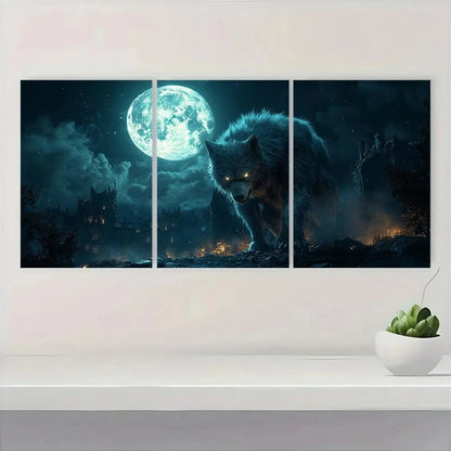 3pcs Halloween Horror Full Moon Werewolf Metal Print Ready to Hang Art