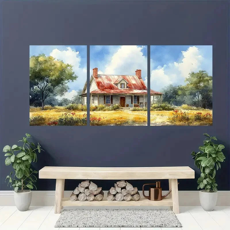 3pcs Vintage Rustic Farmhouse Metal Print Ready to Hang Art