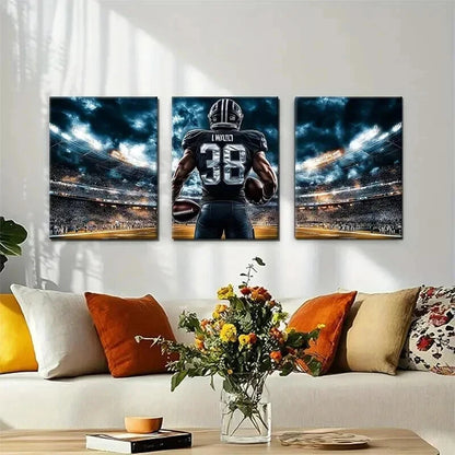 3pcs Football Stadium Powerful Athlete Perfect Wall Art Set Canvas Framed 40x60cm - High Quality Print 100% Australian Made Wall Canvas Ready to Hang