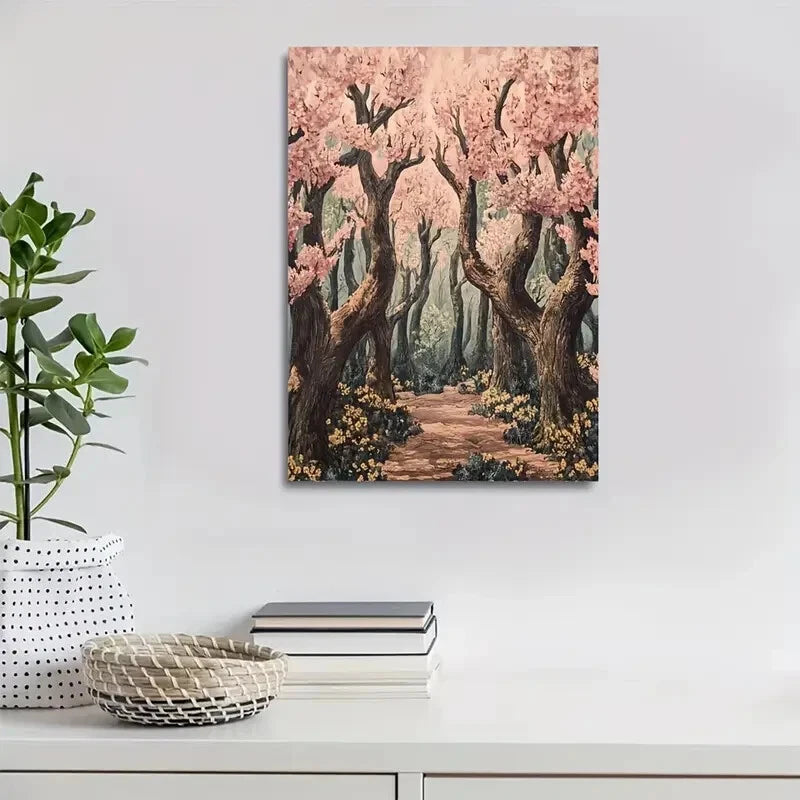 Flourishing Pear Tree Forest with Pink Blossoms 40x60cm Metal Print Ready to Hang