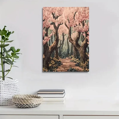 Flourishing Pear Tree Forest with Pink Blossoms 40x60cm Metal Print Ready to Hang