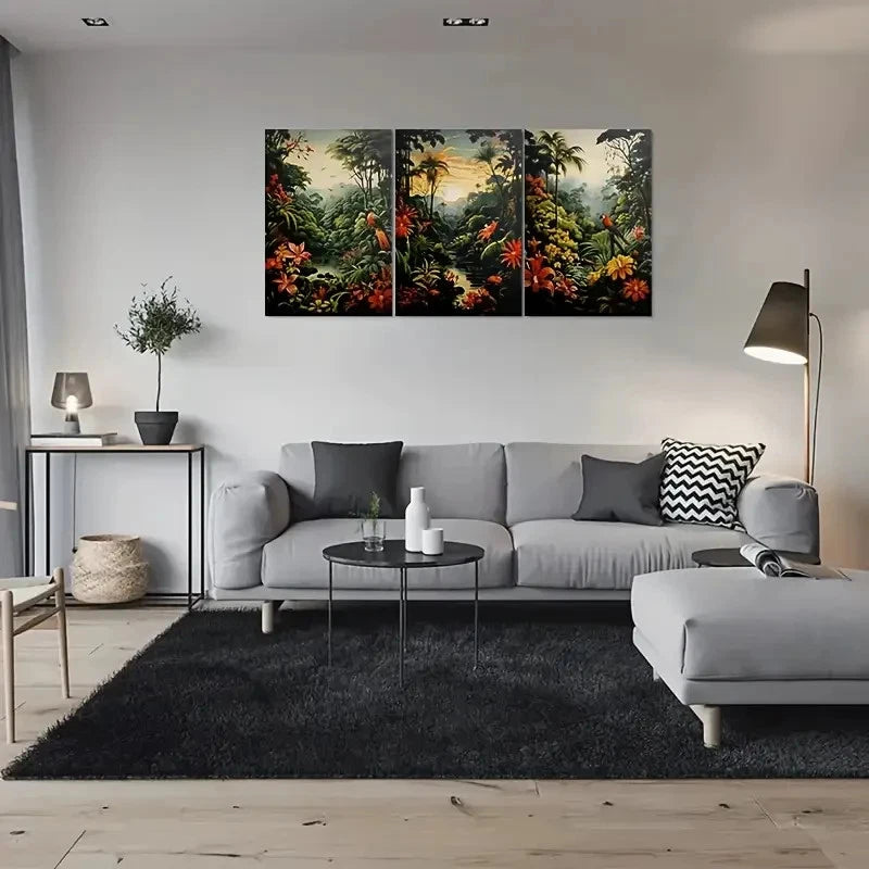 3pcs Vibrant Floral Landscape Tropical Paradise Metal Print Ready to Hang Art