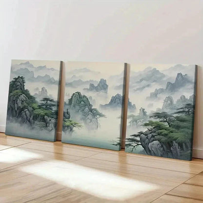 3pcs Mountain Tree Fog & Nature Landscape Wall Art Set Canvas Framed 40x60cm - High Quality Print 100% Australian Made Wall Canvas Ready to Hang