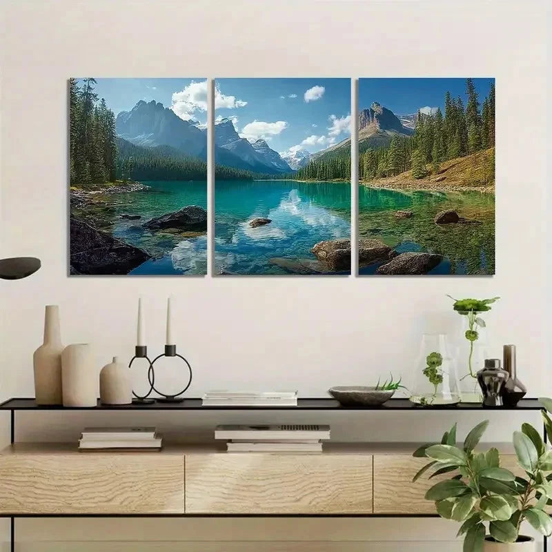 3pcs Canadian Mountain Landscape Paintings Metal Print Ready to Hang Art