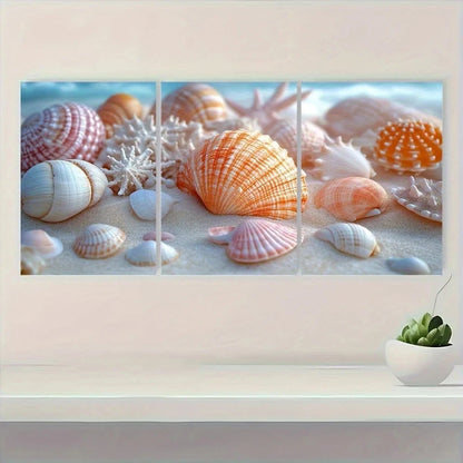 3pcs Coastal Shell Nautical Beach Scene Metal Print Ready to Hang Art