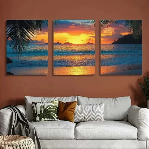 3pcs Coastal Palm Tree Beach Decor Theme Wall Art Canvas Unframed - High Quality Print 100% Australian Made Wall Canvas
