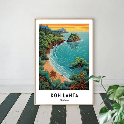 Koh Lanta Thailand Beach Landscape Vintage Travel Poster Print Wall Art