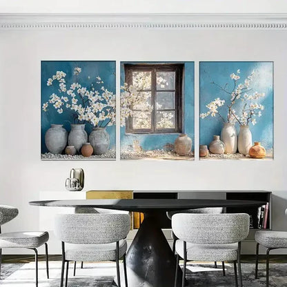 3pcs White Blossom Flowers-Vintage Floral Wall Art Set Canvas Framed 60x90cm - High Quality Print 100% Australian Made Wall Canvas