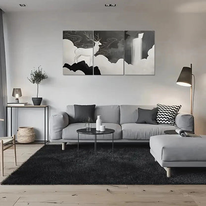 3pcs Deer Clouds and Waterfall Design Metal Print Ready to Hang Art