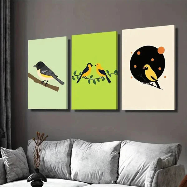 3pcs Modern Minimalist Bird Vibrant Green White Wall Art Set Canvas Framed 50x70cm - High Quality Print 100% Australian Made Wall Canvas Ready to Hang