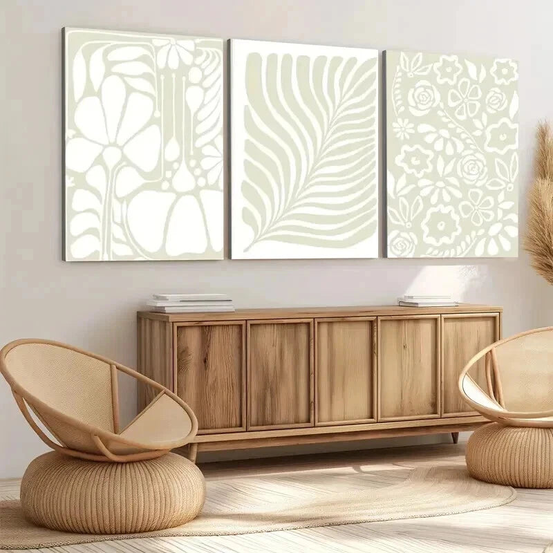 3pcs Abstract Botanical Art Florals Leaves Green Wall Art Set Canvas Framed 50x70cm - High Quality Print 100% Australian Made Wall Canvas Ready to Hang