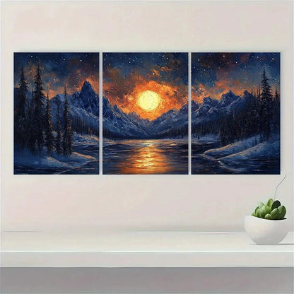 3pcs Starry Sky Sunshine Snow Mountains Metal Print Ready to Hang Art