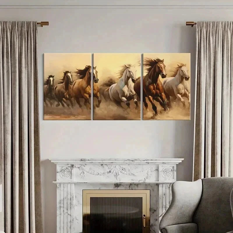 3pcs Horses Running Desert Animal Artistic Wall Art Set Canvas Framed 40x60cm - High Quality Print 100% Australian Made Wall Canvas Ready to Hang