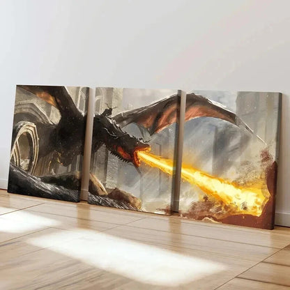 3pcs Fantasy Dragons & Mythical Creatures Wall Art Set Canvas Framed 40x60cm - High Quality Print 100% Australian Made Wall Canvas Ready to Hang