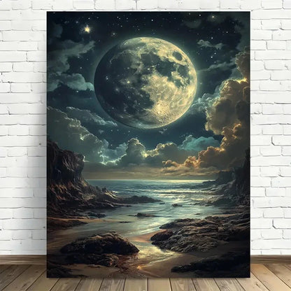 Beautiful Moonlit Ocean Dreamscape Painting 40x60cm Metal Print Ready to Hang