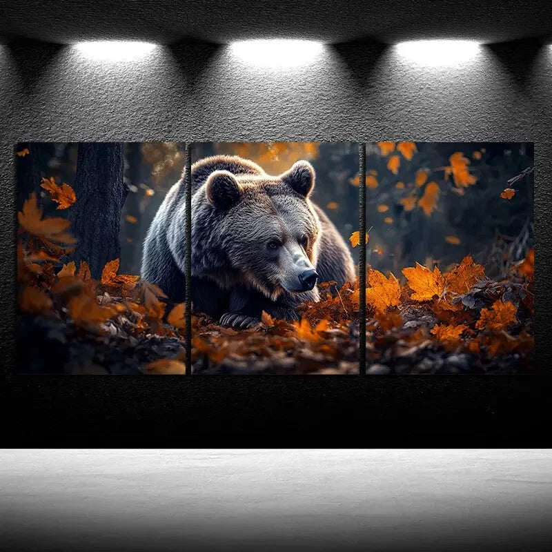 3pcs Bears in the Forest Scenery Metal Print Ready to Hang Art