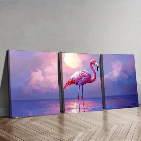 3pcs Flamingo Moonlight Bright Shine Perfect Wall Art Set Canvas Unframed - High Quality Print 100% Australian Made Wall Canvas