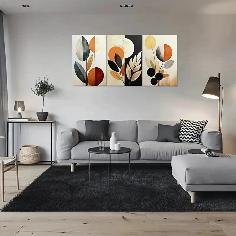 3pcs Abstract Leaf Design Warm Tones Metal Print Ready to Hang Art