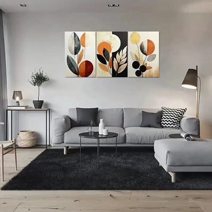 3pcs Abstract Leaf Design Warm Tones Metal Print Ready to Hang Art