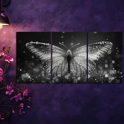 3pcs Luxurious Crystal Butterfly Design Metal Print Ready to Hang Art