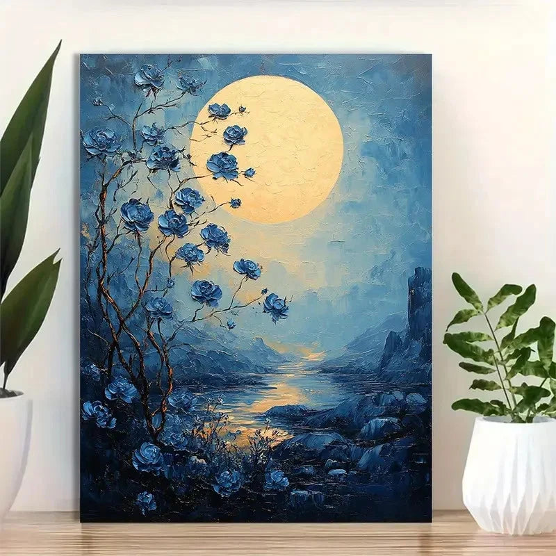 Beautiful Night Scene Landscape with Full Moon 40x60cm Metal Print Ready to Hang