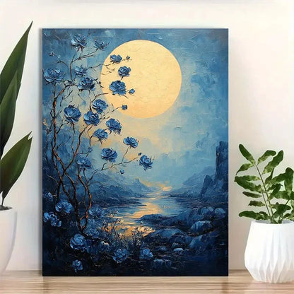 Beautiful Night Scene Landscape with Full Moon 40x60cm Metal Print Ready to Hang