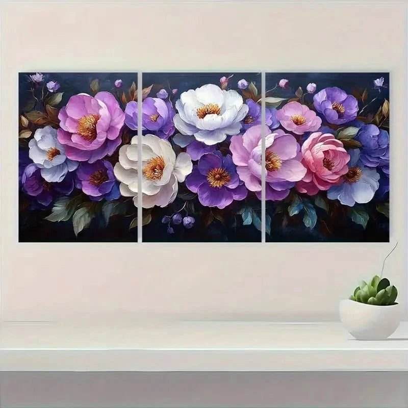 3pcs Elegant Floral Peony & Lupine Flowers Wall Art Set Canvas Framed 60x90cm - High Quality Print 100% Australian Made Wall Canvas Ready to Hang
