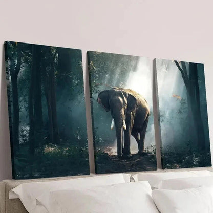 3pcs Elephant in Dark Forest Decoration Wall Art Set Canvas Framed 40x60cm - High Quality Print 100% Australian Made Wall Canvas Ready to Hang