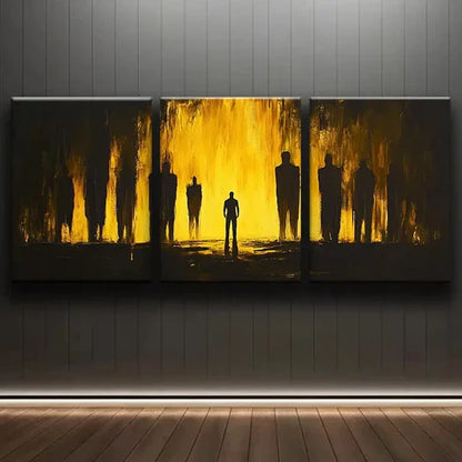 3pcs Black and Yellow Silhouettes Nature Perfect Wall Art Set Canvas Unframed - High Quality Print 100% Australian Made Wall Canvas