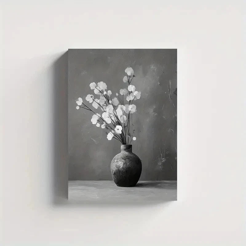 Black & White Floral Arrangement Painting 40x60cm Metal Print Ready to Hang