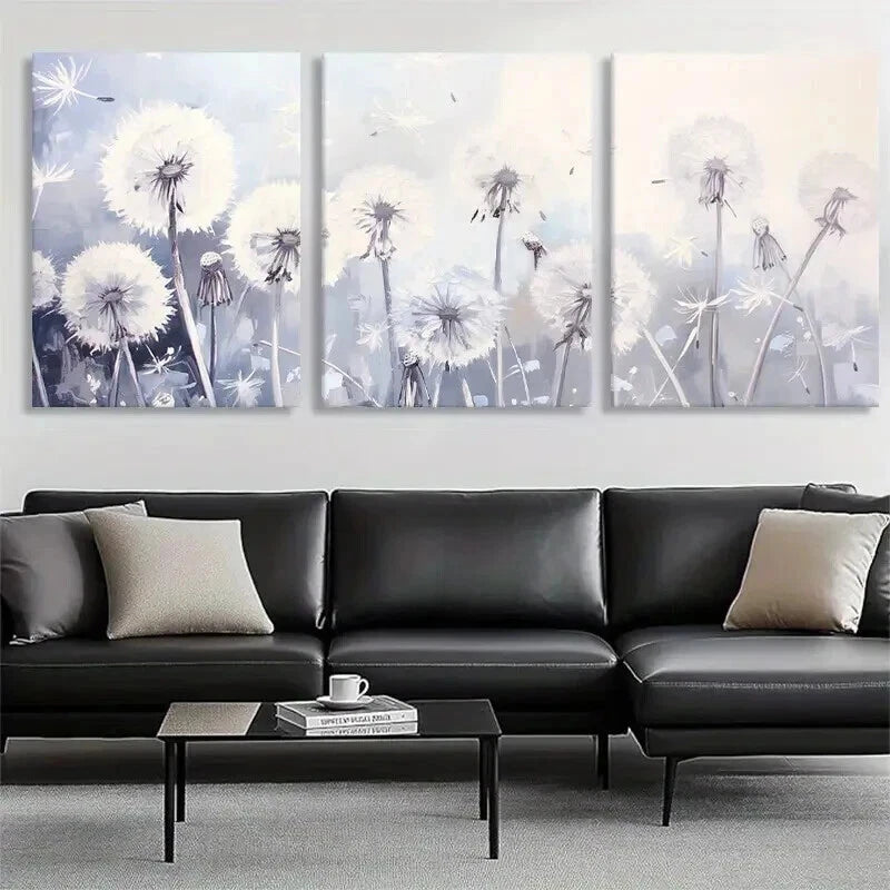 3pcs Dandelion Floral Elegant Soft White Perfect Wall Art Set Canvas Framed 40x60cm - High Quality Print 100% Australian Made Wall Canvas Ready to Hang