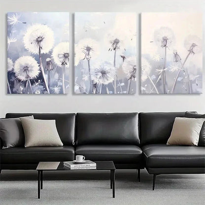 3pcs Dandelion Floral Elegant Soft White Perfect Wall Art Set Canvas Framed 40x60cm - High Quality Print 100% Australian Made Wall Canvas Ready to Hang