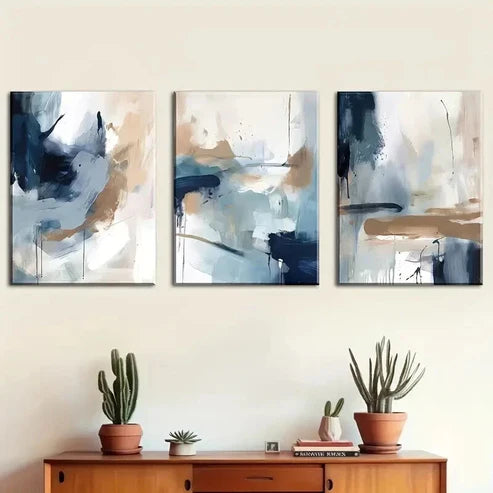3pcs Navy Blue Abstract Geometric Perfect Wall Art Canvas Unframed – High Quality Print 100% Australian Made Wall Canvas