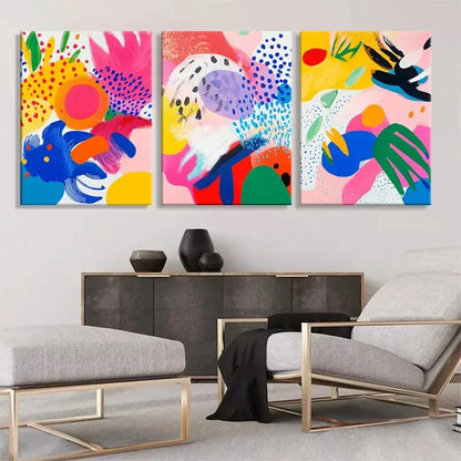 3pcs Three Colorful Abstract Geometric Perfect Wall Art Set Canvas Framed 40x60cm - High Quality Print 100% Australian Made Wall Canvas Ready to Hang