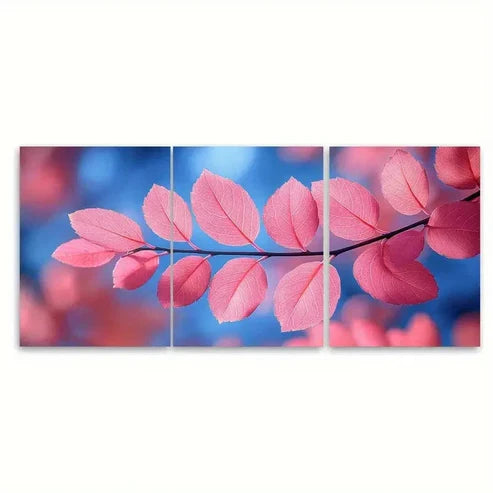 3pcs Pink Leaves Bright Blue Sky Rustic Modern Wall Art Set Canvas Unframed - High Quality Print 100% Australian Made Wall Canvas