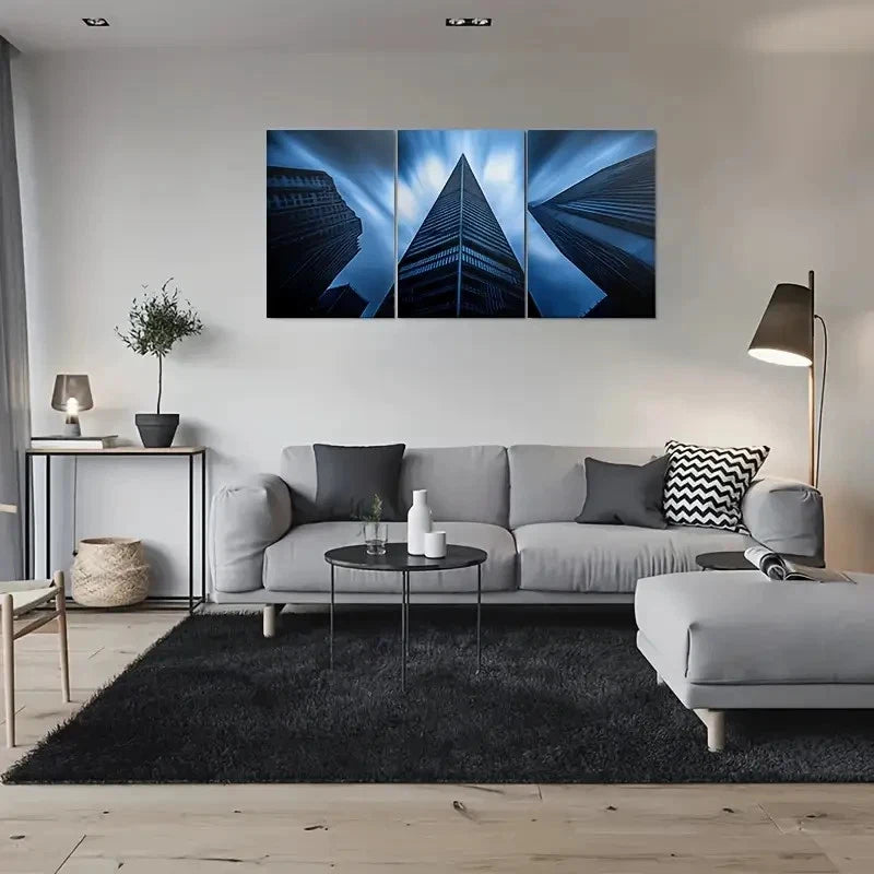 3pcs Abstract Cityscape Urban Building Metal Print Ready to Hang Art