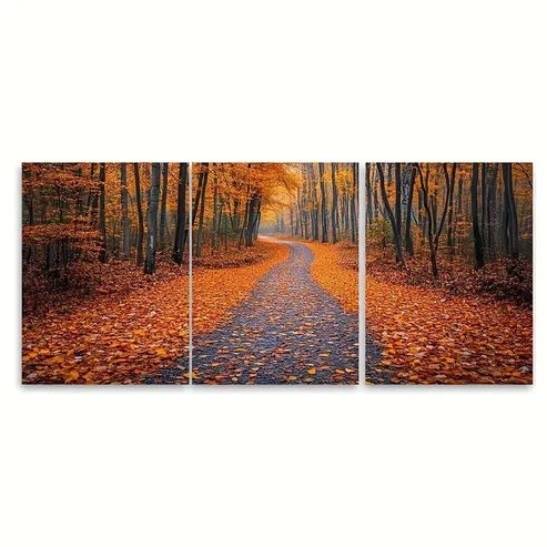 3pcs Orange Yellow Leaves Forest Path Wall Art Set Canvas Unframed – High Quality Print 100% Australian Made Wall Canvas