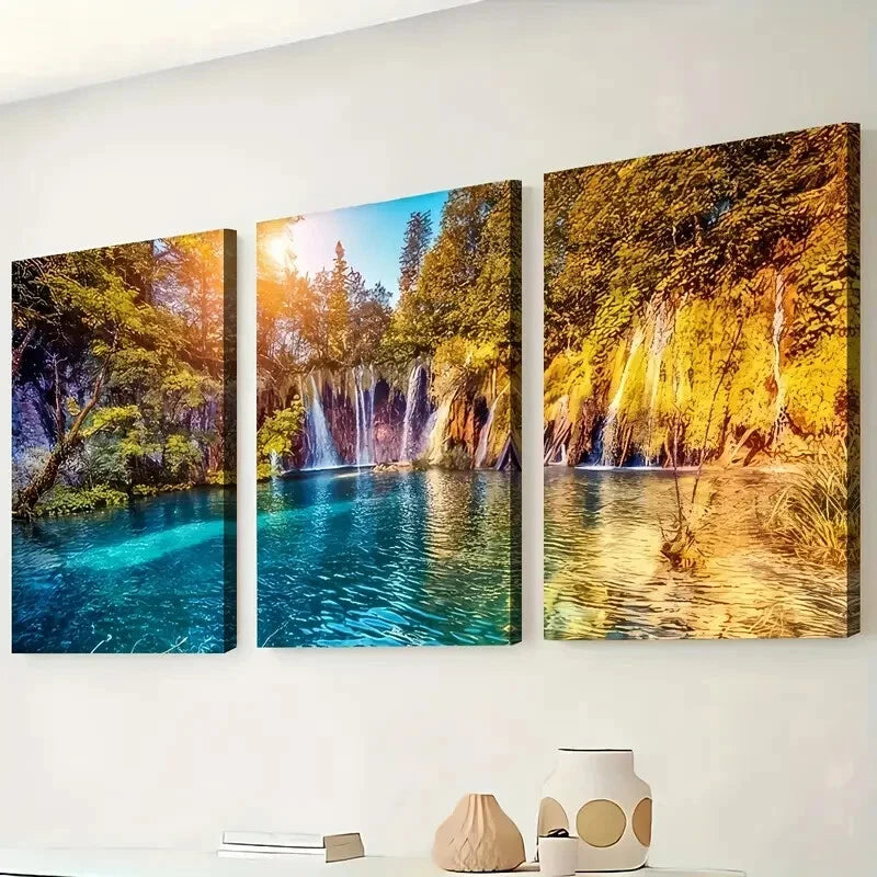 3pcs Waterfalls And Rivers Natural Perfect Wall Art Set Canvas Framed 40x60cm - High Quality Print 100% Australian Made Wall Canvas Ready to Hang