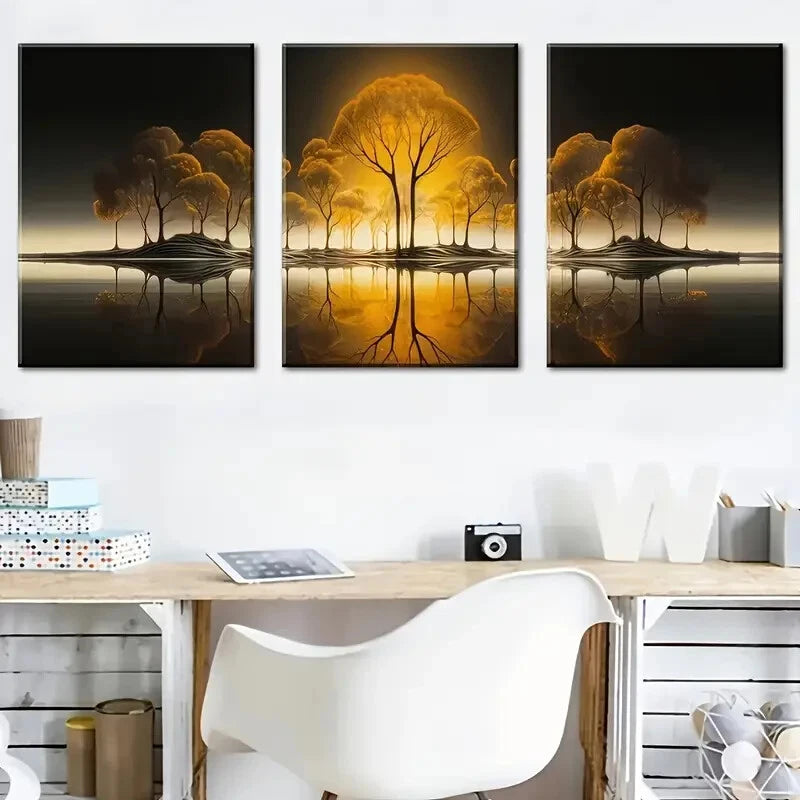 3pcs Featuring Sunset Forest Murals Perfect Wall Art Set Canvas Framed 40x60cm - High Quality Print 100% Australian Made Wall Canvas Ready to Hang