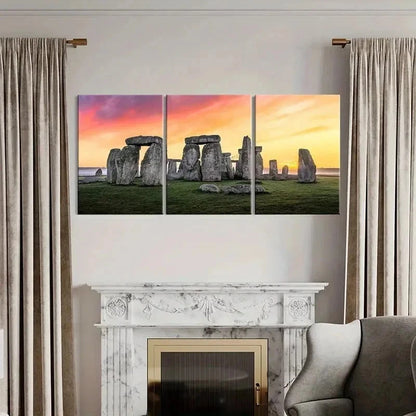 3pcs Stonehenge Sunset Natural Landscape Wall Art Set Canvas Framed 40x60cm - High Quality Print 100% Australian Made Wall Canvas Ready to Hang