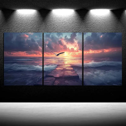 3pcs The Dock Under The Wind And Rain Metal Print Ready to Hang Art